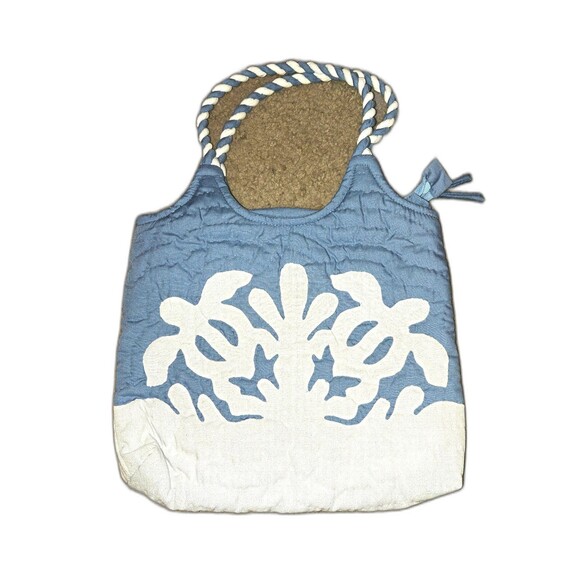 Blue and White Quilted Purse with Twisted Handle 11.5" X 17" - Picture 2 of 6